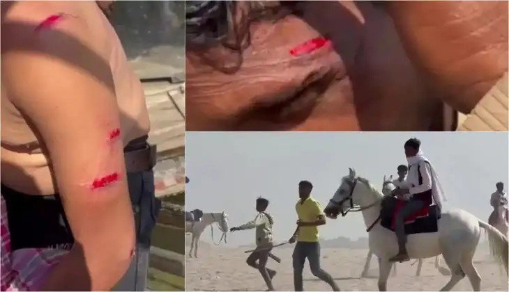 गंगा पार रेती पर जमकर चले लाठी-डंडे, ऊंट-घोड़ा संचालकों और नाविकों में भयंकर मारपीट; 4 घायल।
